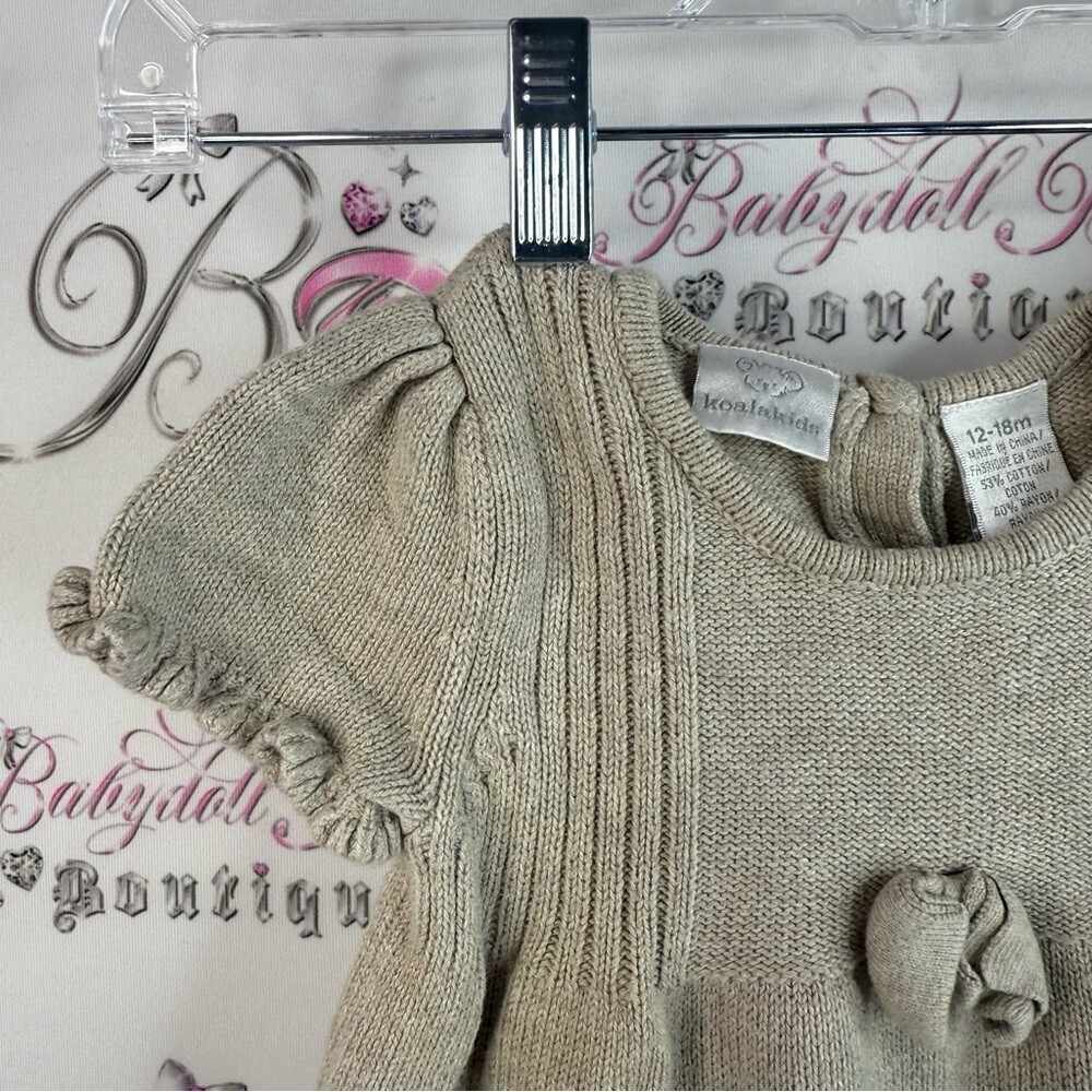 Koala Kids dress knitted warm cozy rose bud Cream Knit Dress with Bow Accent - Picture 5 of 14